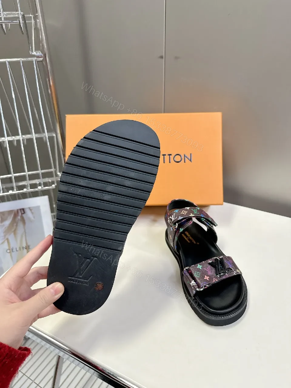 View 8 of Multicolor Monogram Sandals with Bold Straps - Luxe Comfort