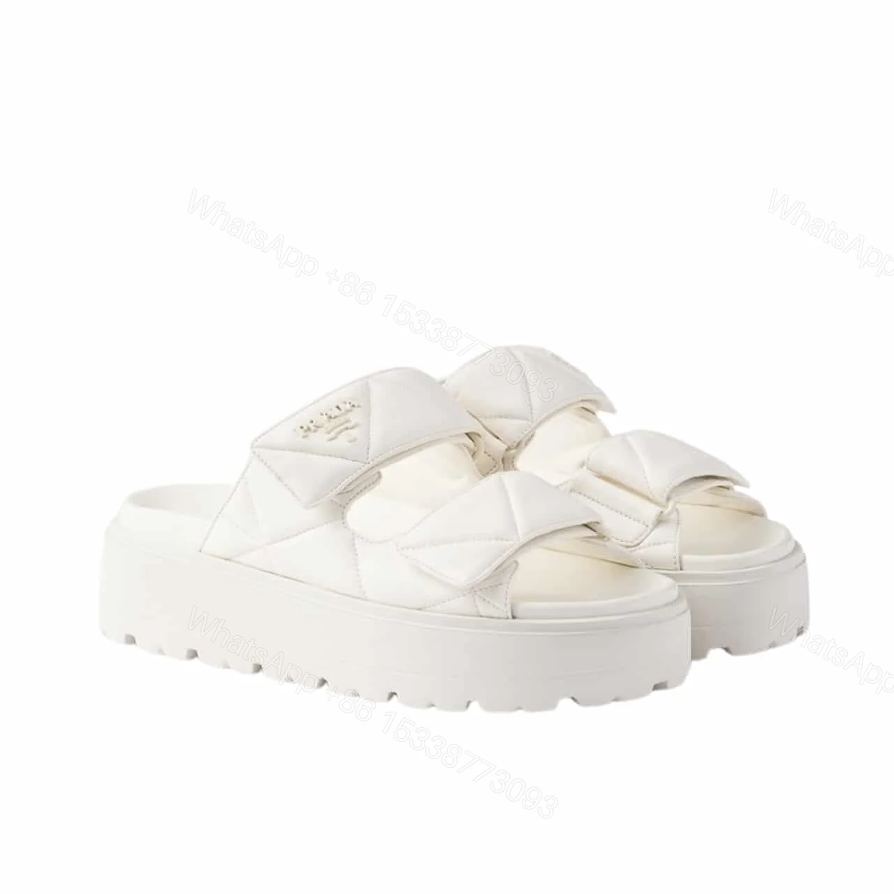 PRADA QUILTED LEATHER PLATFORM SANDALS WHITE — view 1
