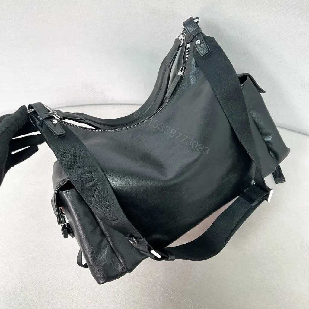 View 3 of Black Leather-Look Modern Hobo Shoulder Bag with Logo Closure