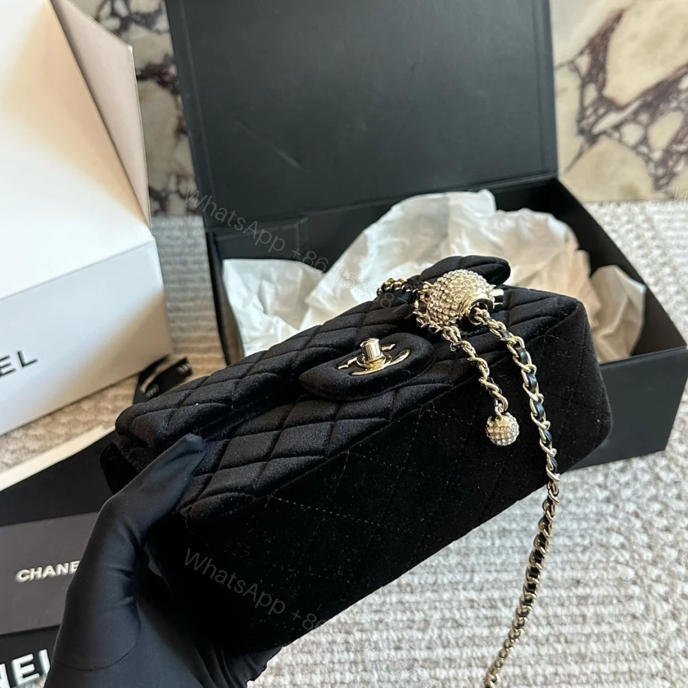 View 3 of Chanel Mini Flap Bag Velvet Diamante And Gold Tone Metal Black 20Cm