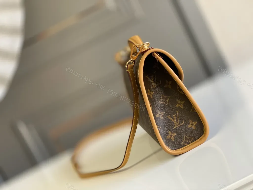 View 9 of Louis Vuitton-inspired Monogram Crossbody with Tan Leather Trim