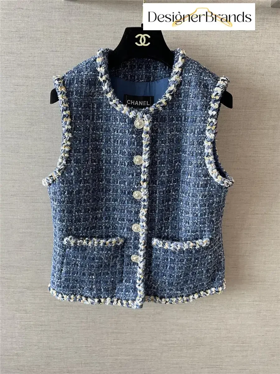 View 3 of Navy Tweed Vest: Structured Luxe, Braided Trim Detail