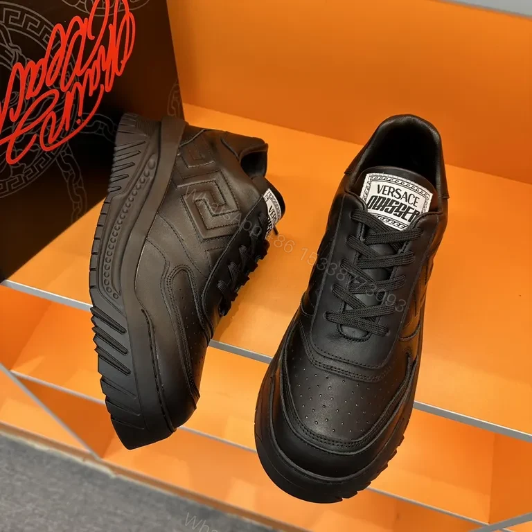 View 4 of Black Leather Sneaker â€“ Versace, Premium City Style Sneakers