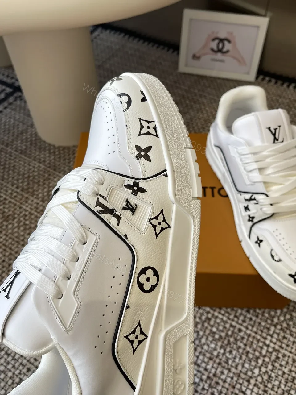 View 3 of Pattern-Statement White Leather High-Tops with LV Detailing