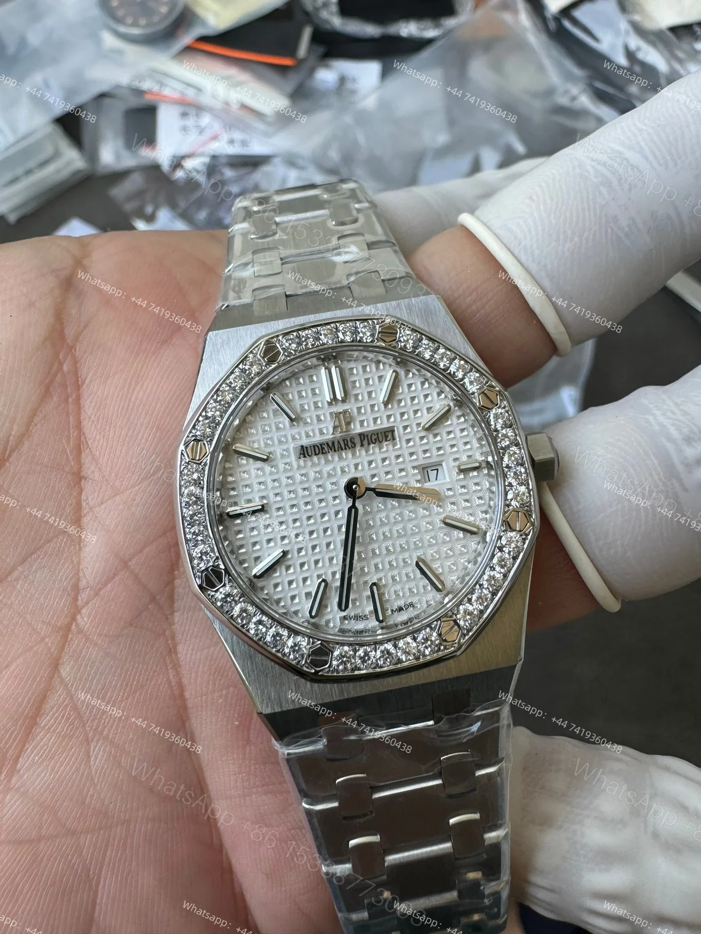 View 9 of Audemars Piguet Super Clone Royal Oak 67651ST Diamond-Set Bezel White Dial 33MM