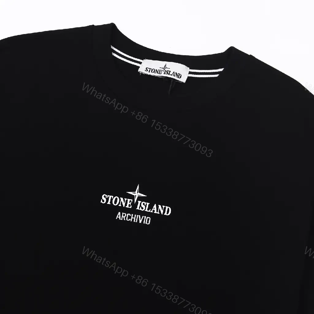 View 7 of Black Cotton Crewneck Tee with Small Chest Logo