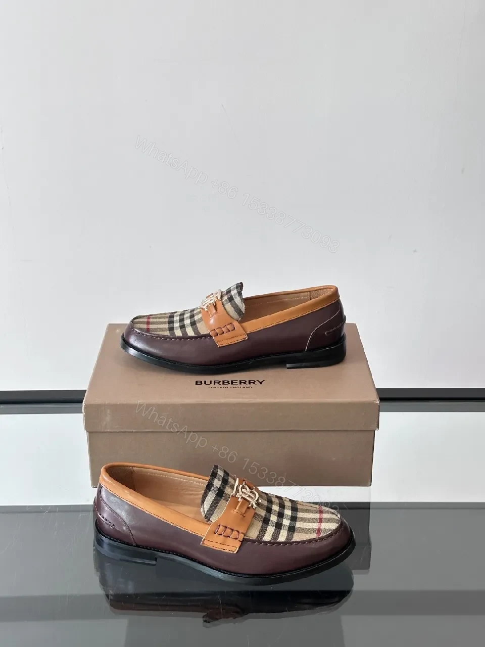 View 6 of Classic Plaid Leather Loafers with Rich Trim and Sole Comfort