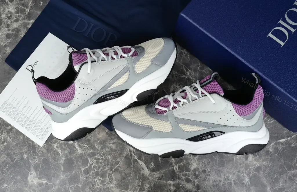 View 3 of Dior White-Calf Leather Lilac Mesh High-Tops: Luxury Sneakers