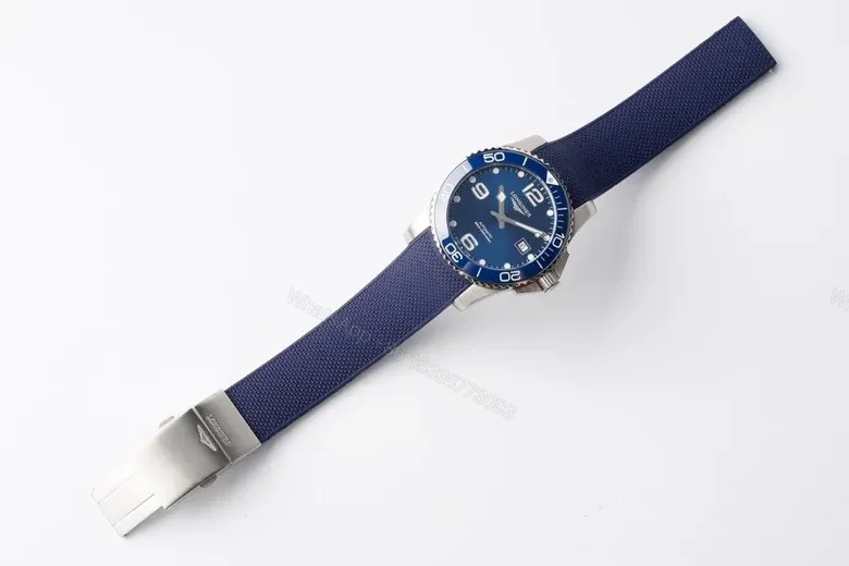 View 8 of Longines Conquest Blue Dial Stainless Steel Automatic Watch with Blue Rubber Strap