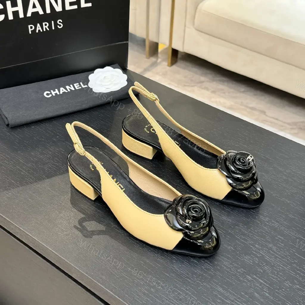 View 5 of Two-Tone Slingback Pumps with Rose Detail - Sophisticated Comfort