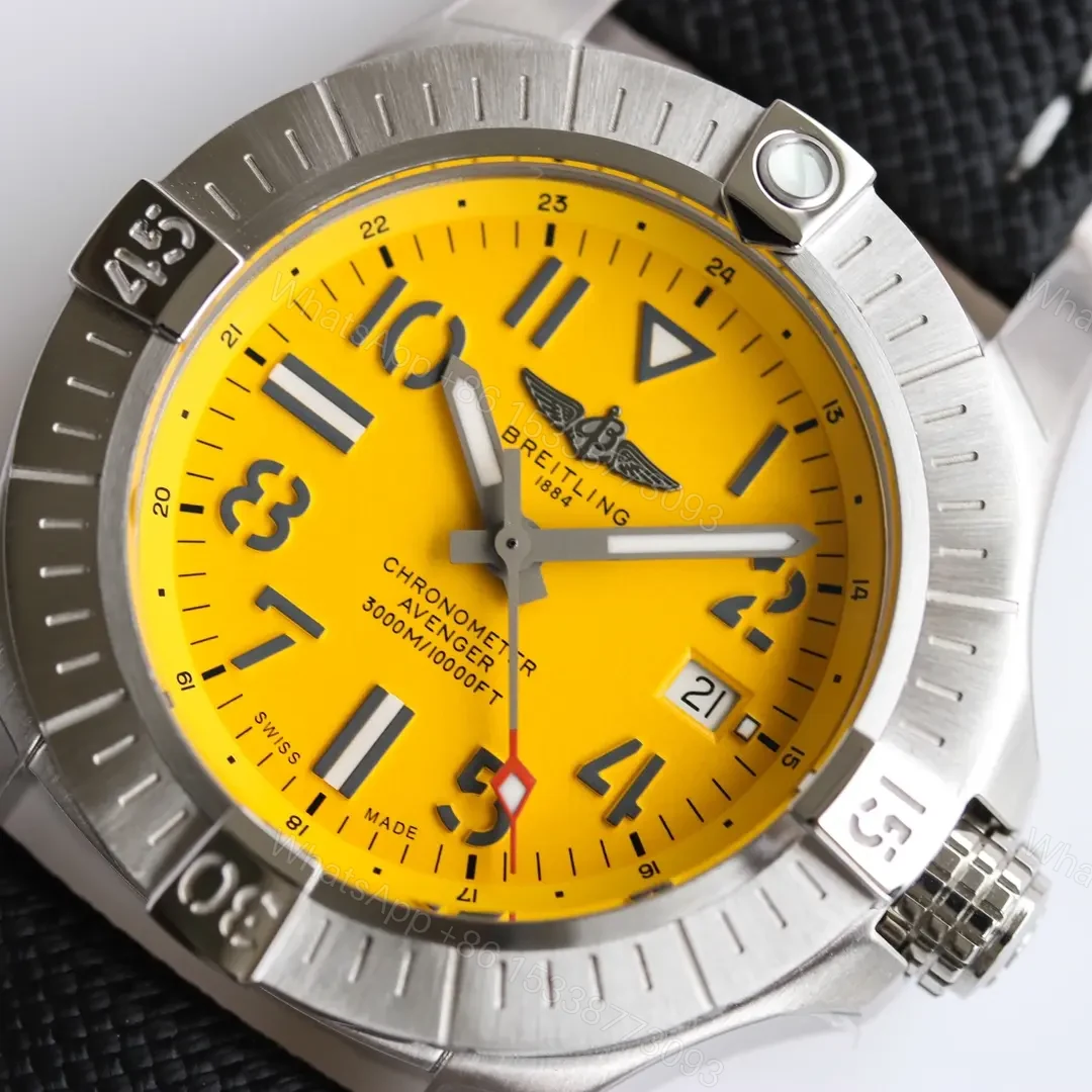 View 4 of ZF Factory Breitling Avenger Automatic 45 Seawolf Watch – Yellow Dial, Stainless Steel Case, Black Strap