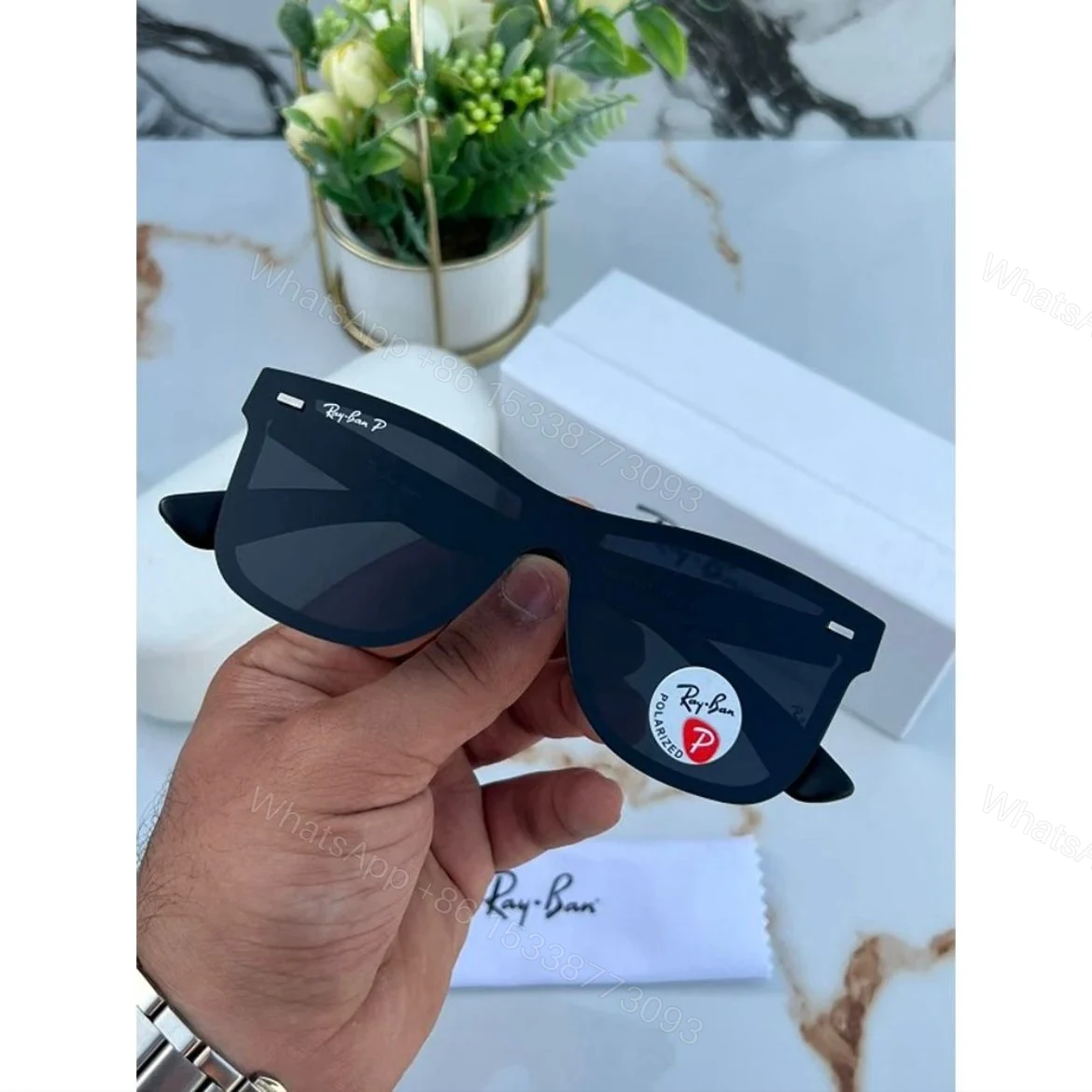 View 3 of Ray-Ban Square Black Sunglasses