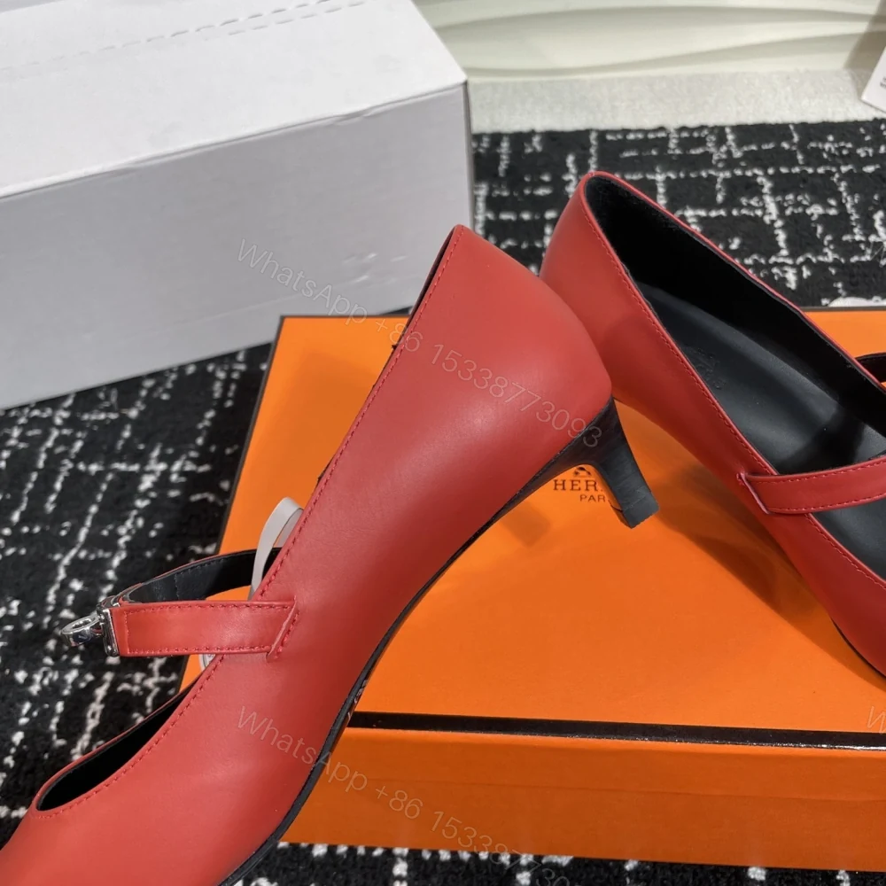 View 7 of 高仿Hermes*Kelly系列H251007Z06小牛皮高踭鞋紅色4CM免檢版