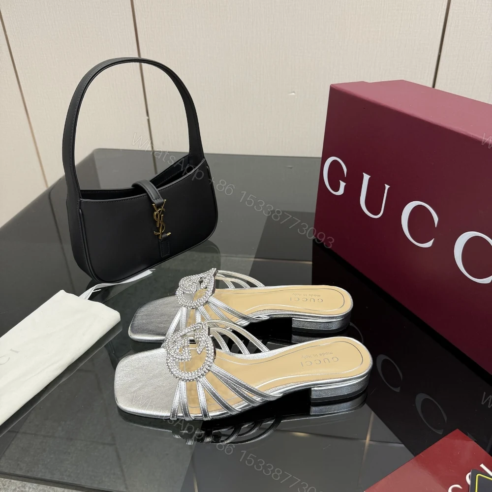 View 7 of Gucci Women Slide With Crystal Interlocking G Silver