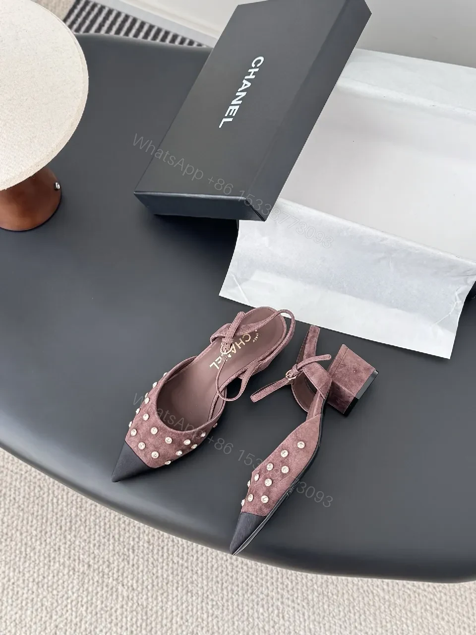 View 5 of Velvet Suede Pearl-Embellished Pointed-Toe Slingbacks