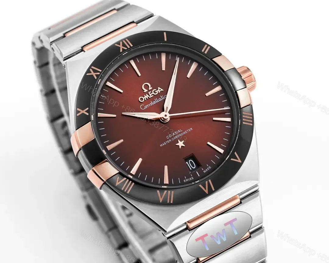 View 3 of Omega Constellation Star Series 5th Generation Ceramic Bezel Watch 41mm Burgundy Dial Stainless Steel and Rose Gold Bracelet