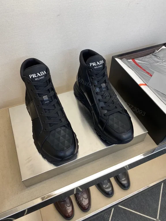 View 5 of Prada Milano Geometric Leather High-Top Sneakers