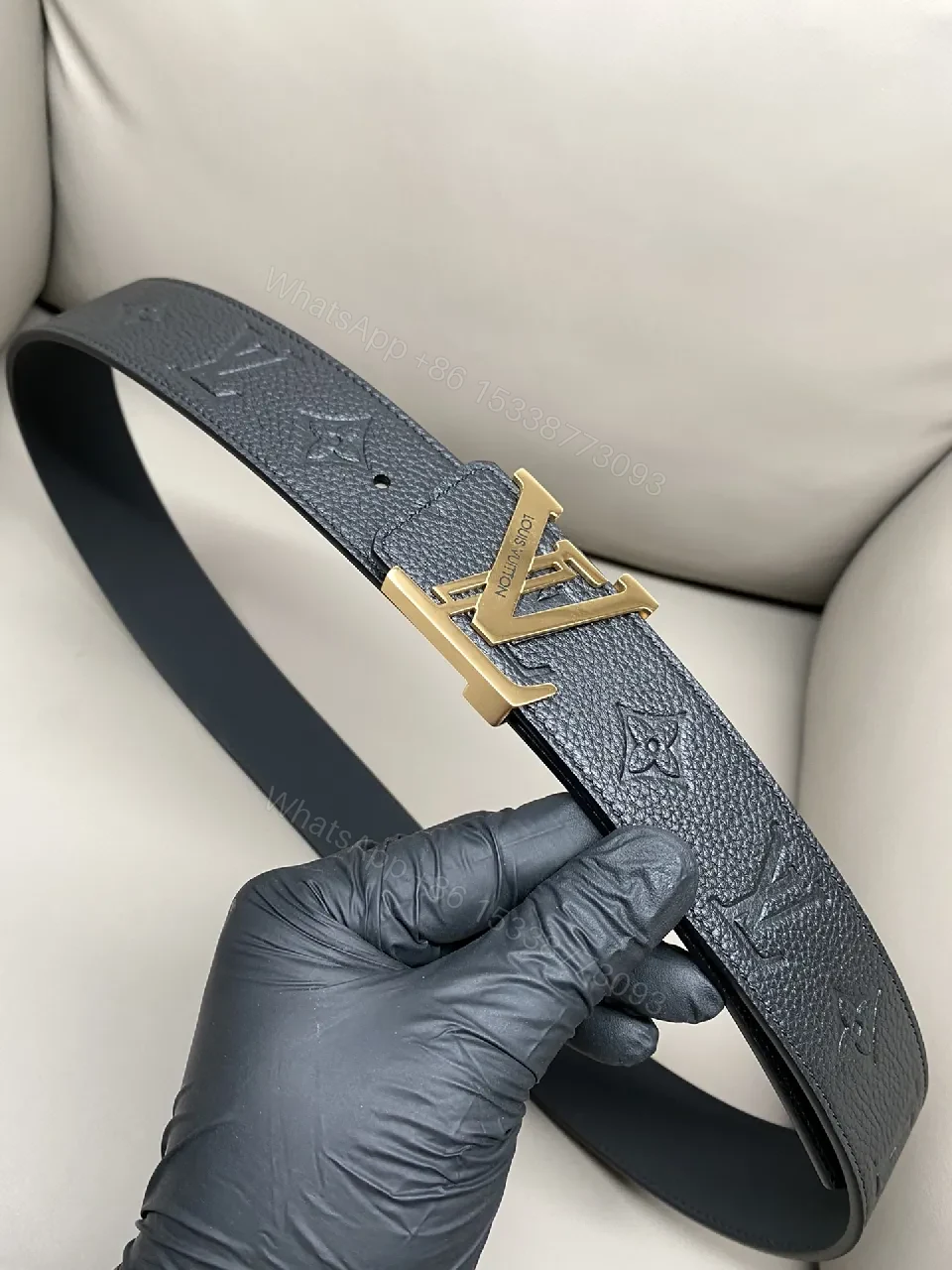 Premium Leather Belt with Gold-Accent Buckle, Subtle Texture, Luxury Style — view 1