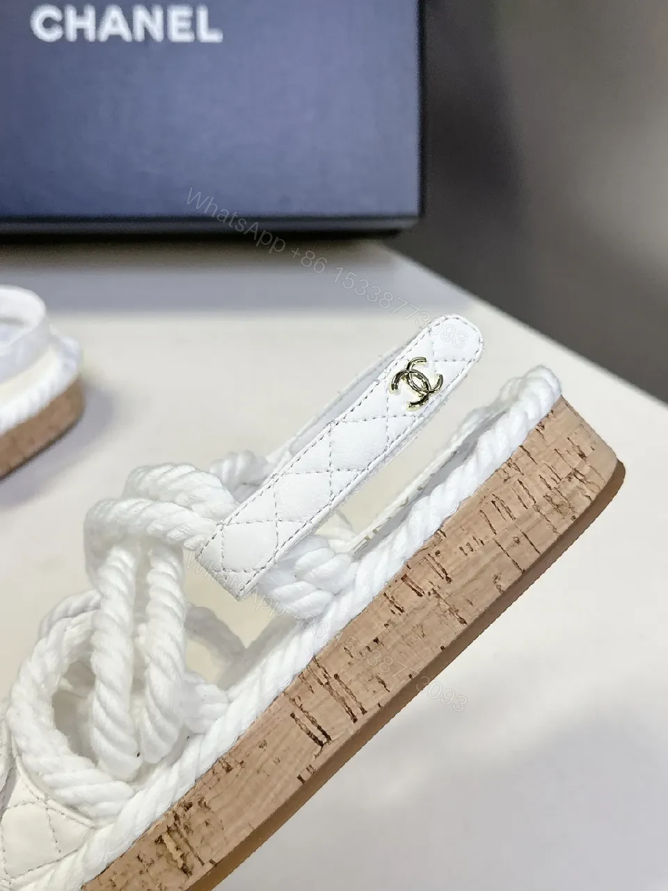 View 4 of White Quilted Sandals with Rope Straps — Luxe Comfort Sandals