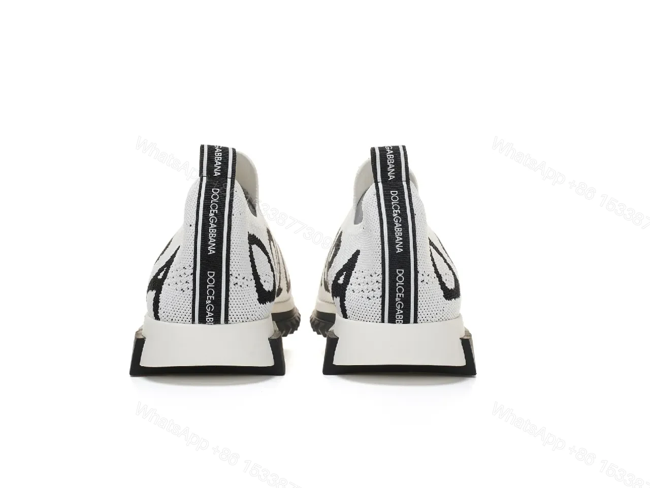 View 2 of White Knit Slip-Ons with Bold Lettering Sneakers