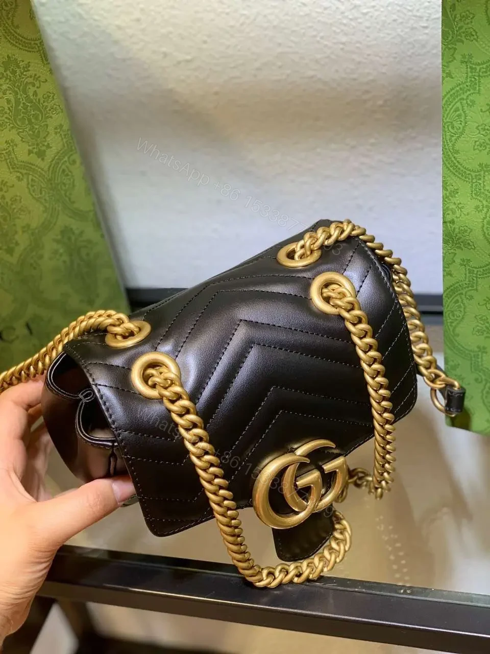 View 6 of Gucci Marmont Rep 11 Women’s Handbag High Quality Black 20cm