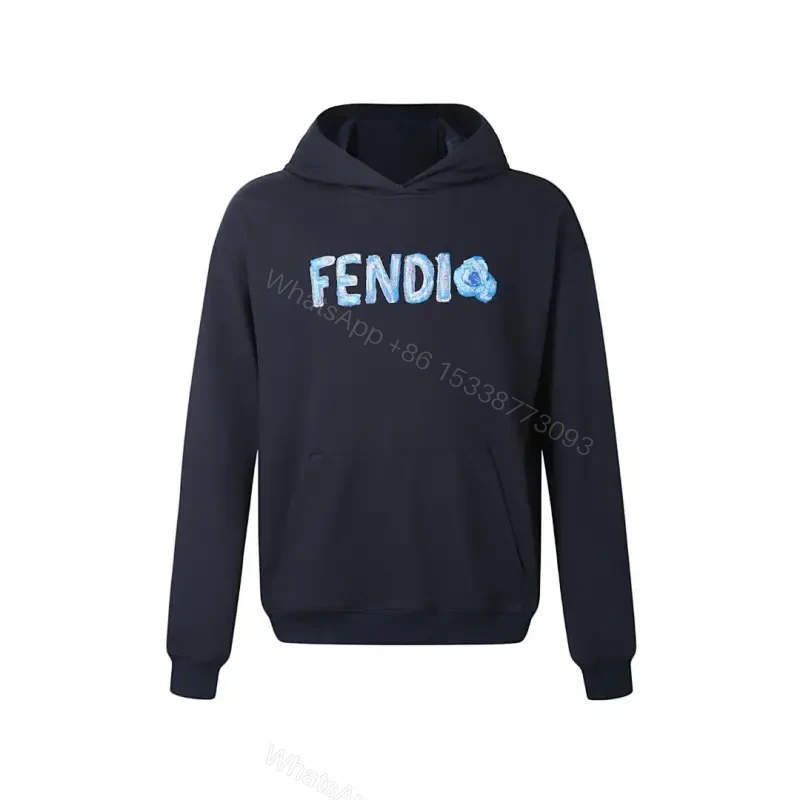 Navy Fleece Hoodie: Floral Embroidered Luxe Zipless Style — view 1
