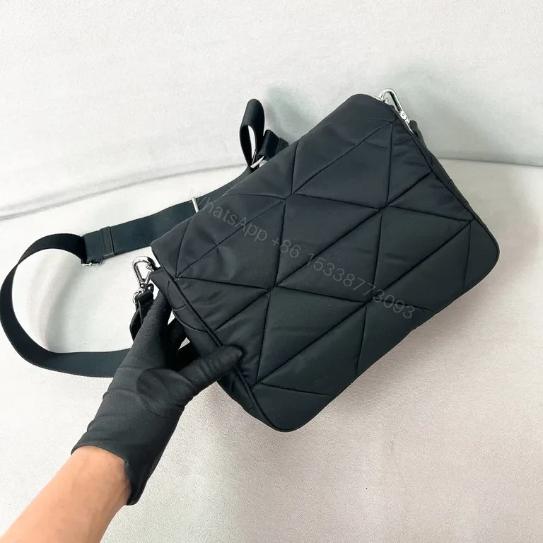 View 7 of Compact Quilted Messenger Bag â€” Dark Matte Black Prada Accent