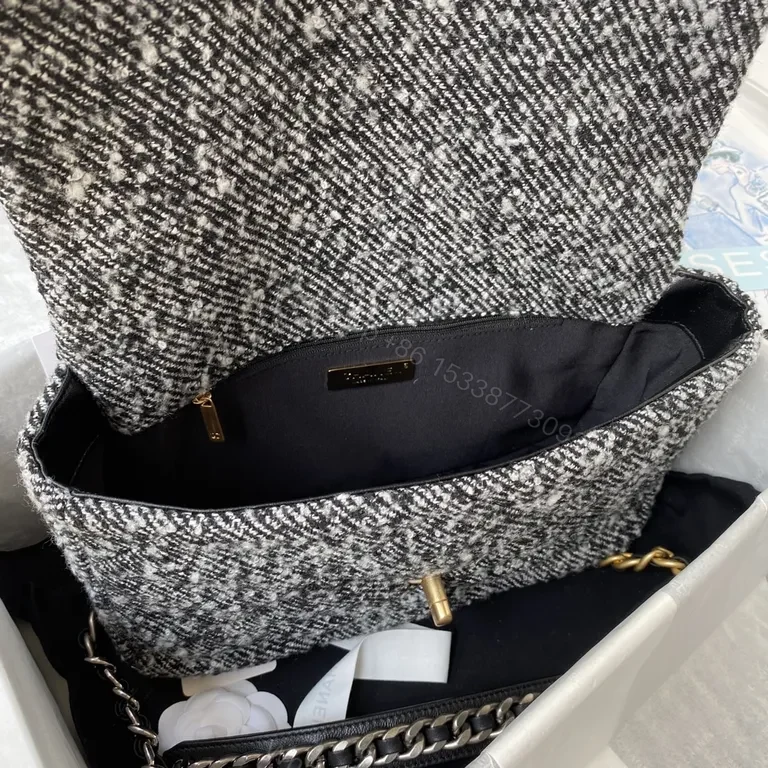 View 6 of Chanel-Inspired Tweed Canvas Handbag with Luxe Chain
