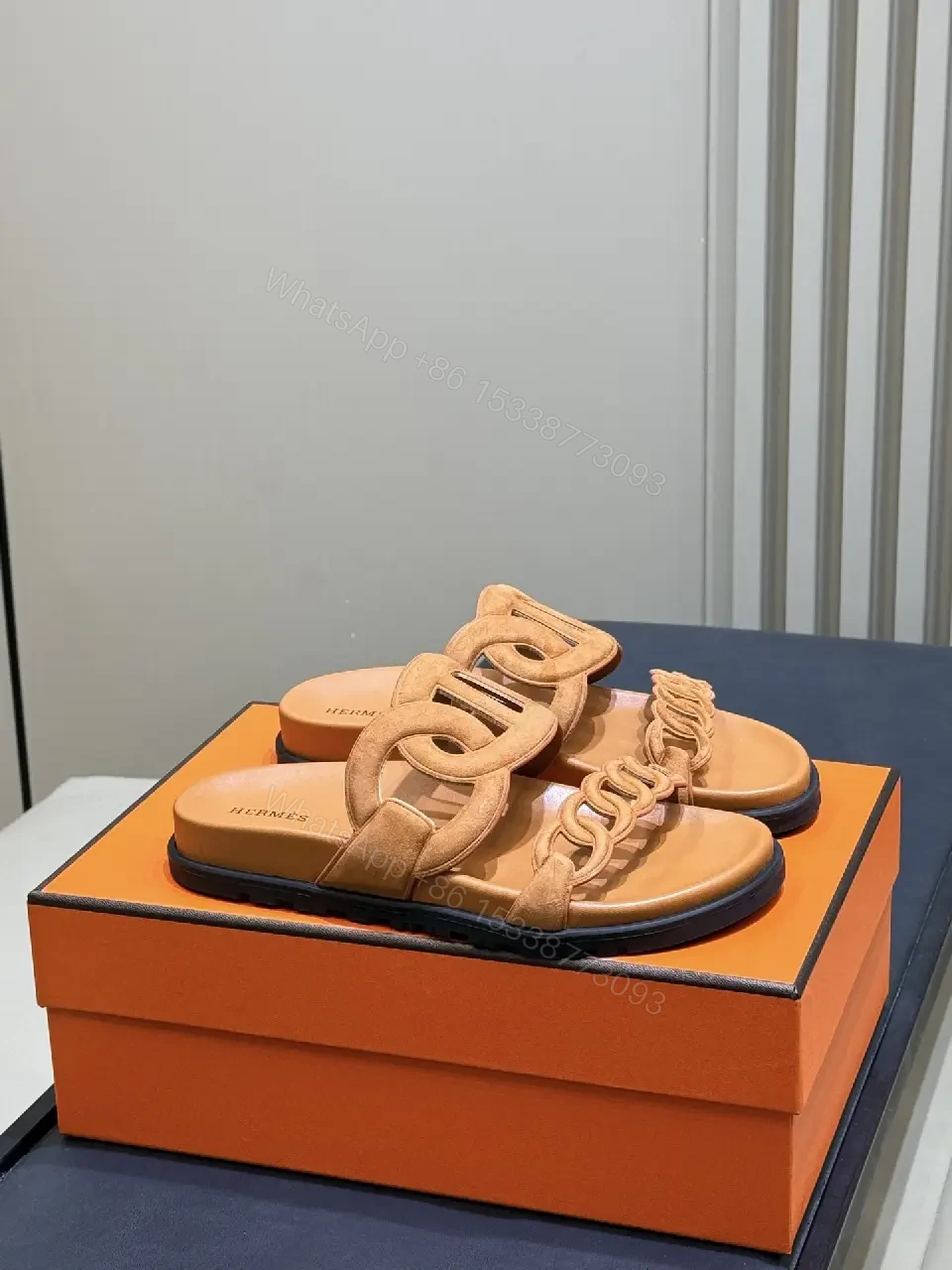 View 7 of Relaxed Chic Tan Leather Slip-Ons with Braided Hardware