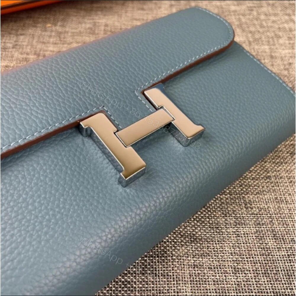 View 3 of Hermes Constance Togo Long Wallet Silver Toned Hardware Blue 20Cm