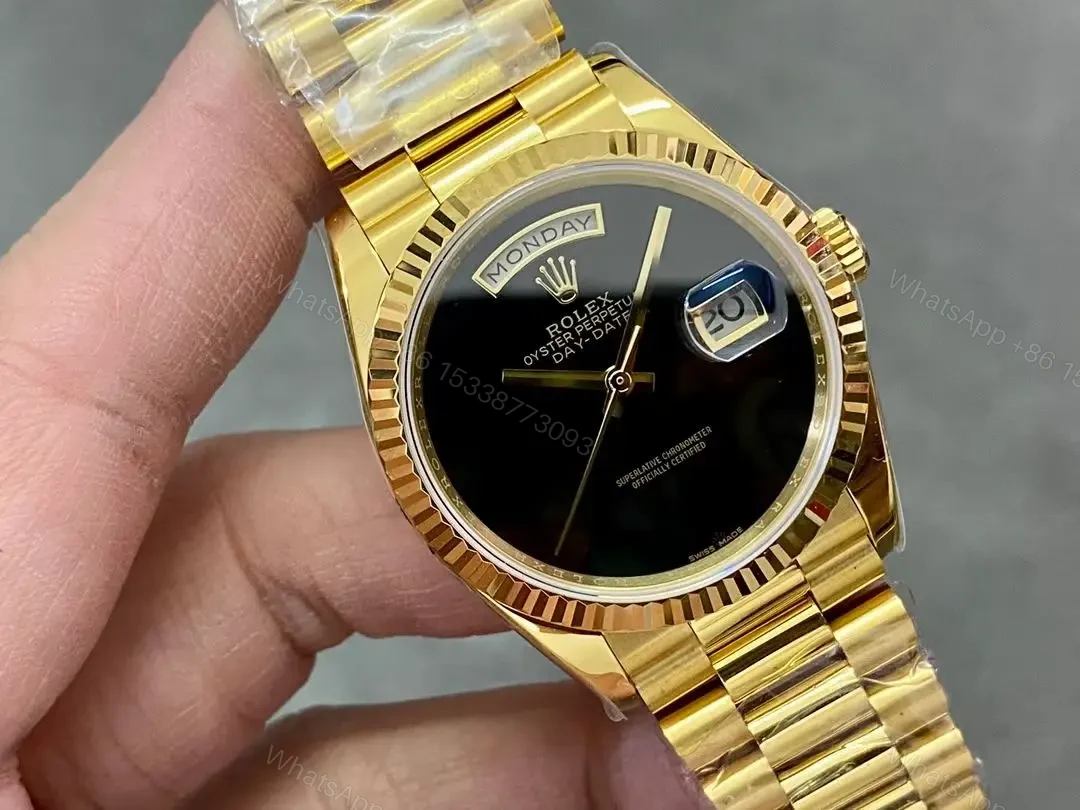 View 2 of Best Rolex Day-Date 36 Gold replica 36MM Black Dial President Bracelet Edition RG-DAYDATE36-GOLD-BLACK-PRESIDENT