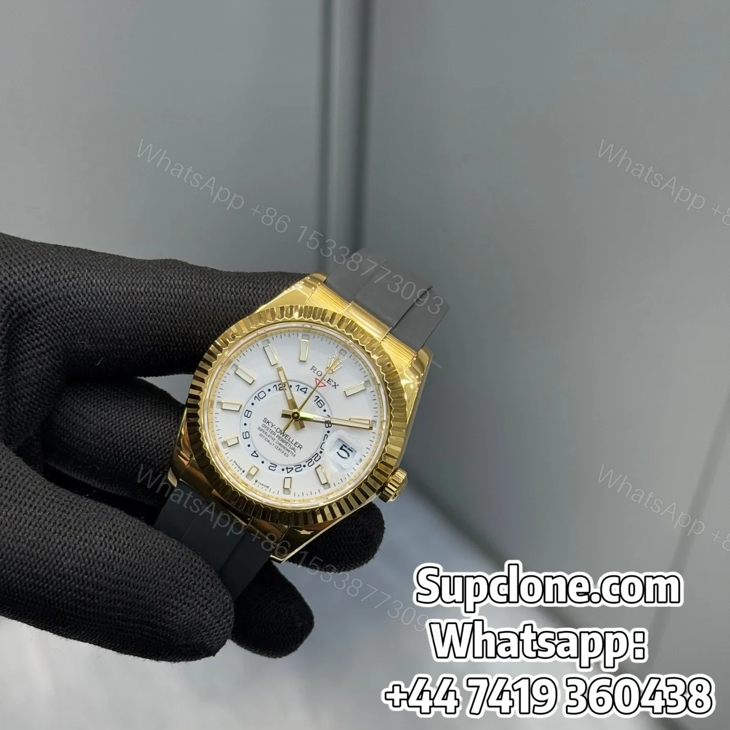 View 3 of Rolex Sky-Dweller 42mm Super Clone 1:1 – Yellow Gold White Dial Oysterflex Strap