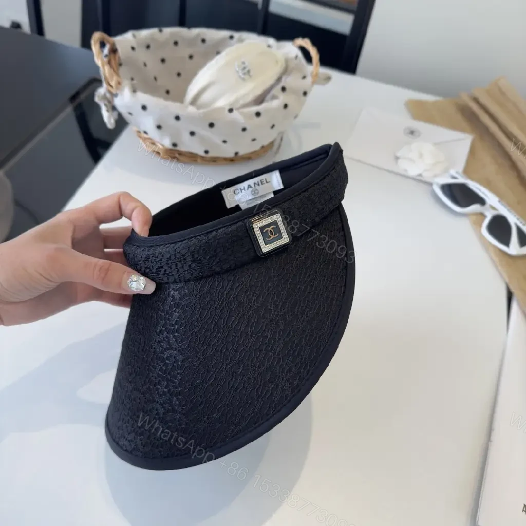 View 4 of Black Lace-Texture Visor Cap: Couture-Edge Sun Shield