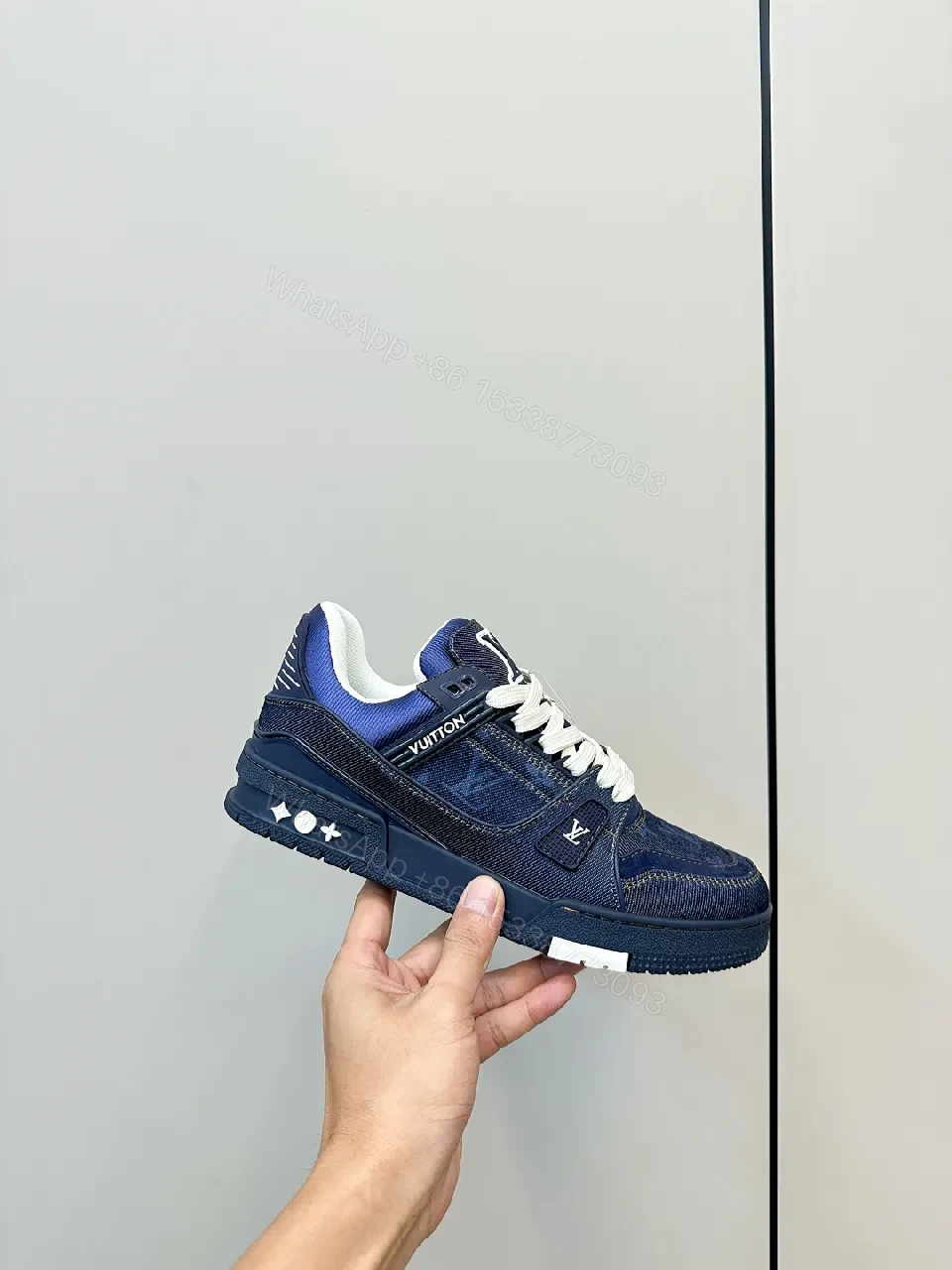 View 2 of Dark Denim Luxe Sneaker: Durable High-Top Comfort