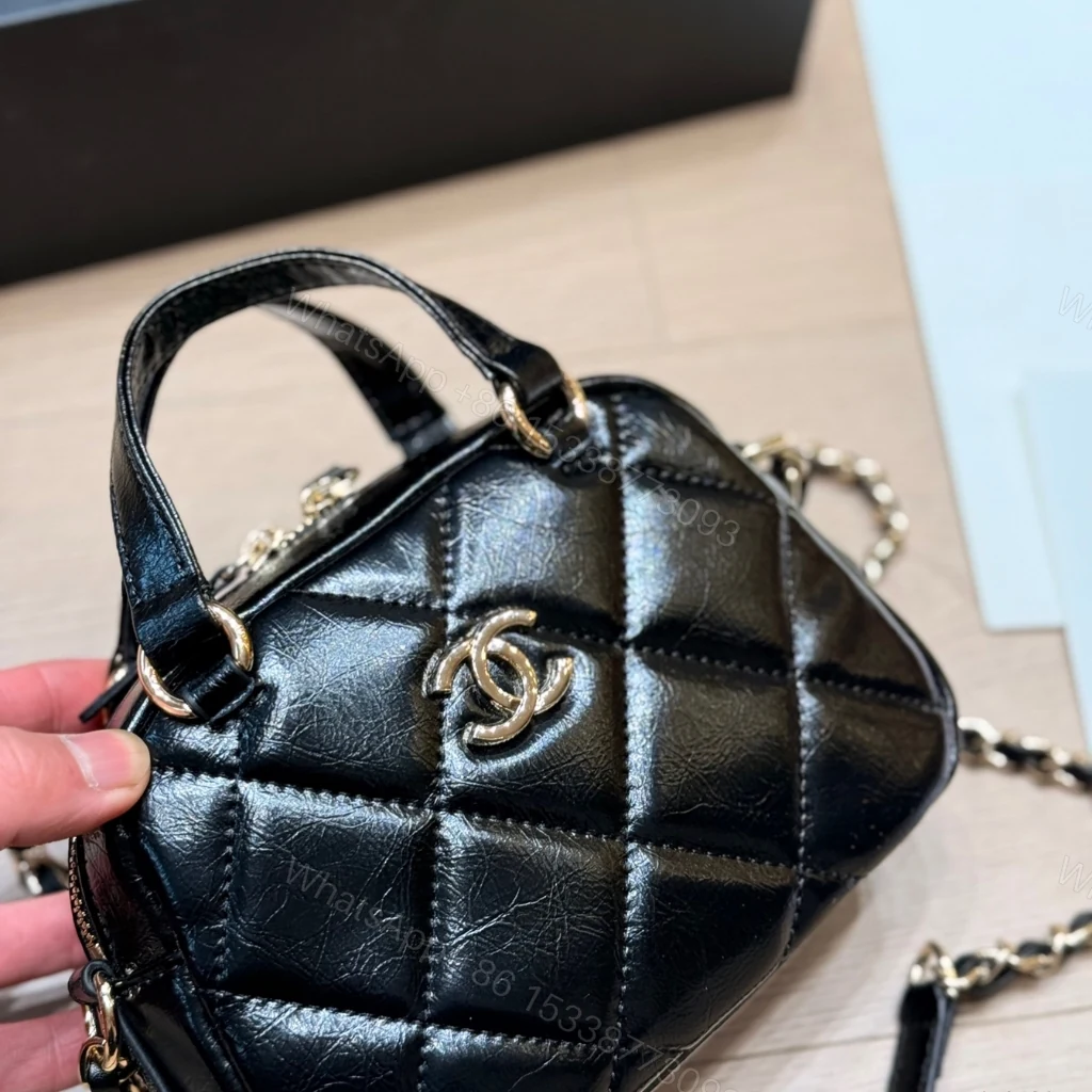 View 7 of Chanel Mini Bowling Bag Shiny And Gold Tone Black 18cm