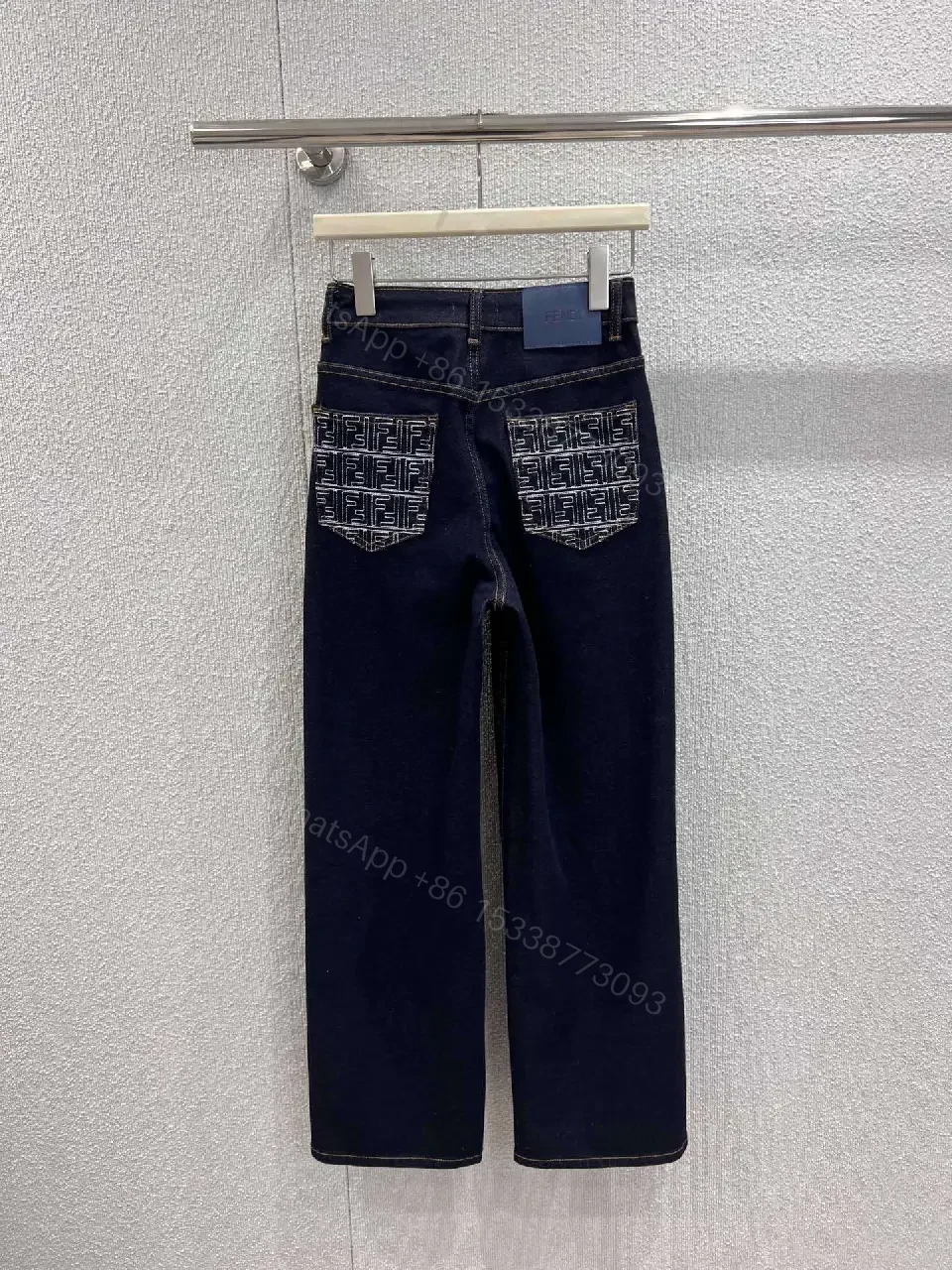 View 7 of Dark Wash Wide-Leg Jeans with Embossed Pockets - Premium Denim