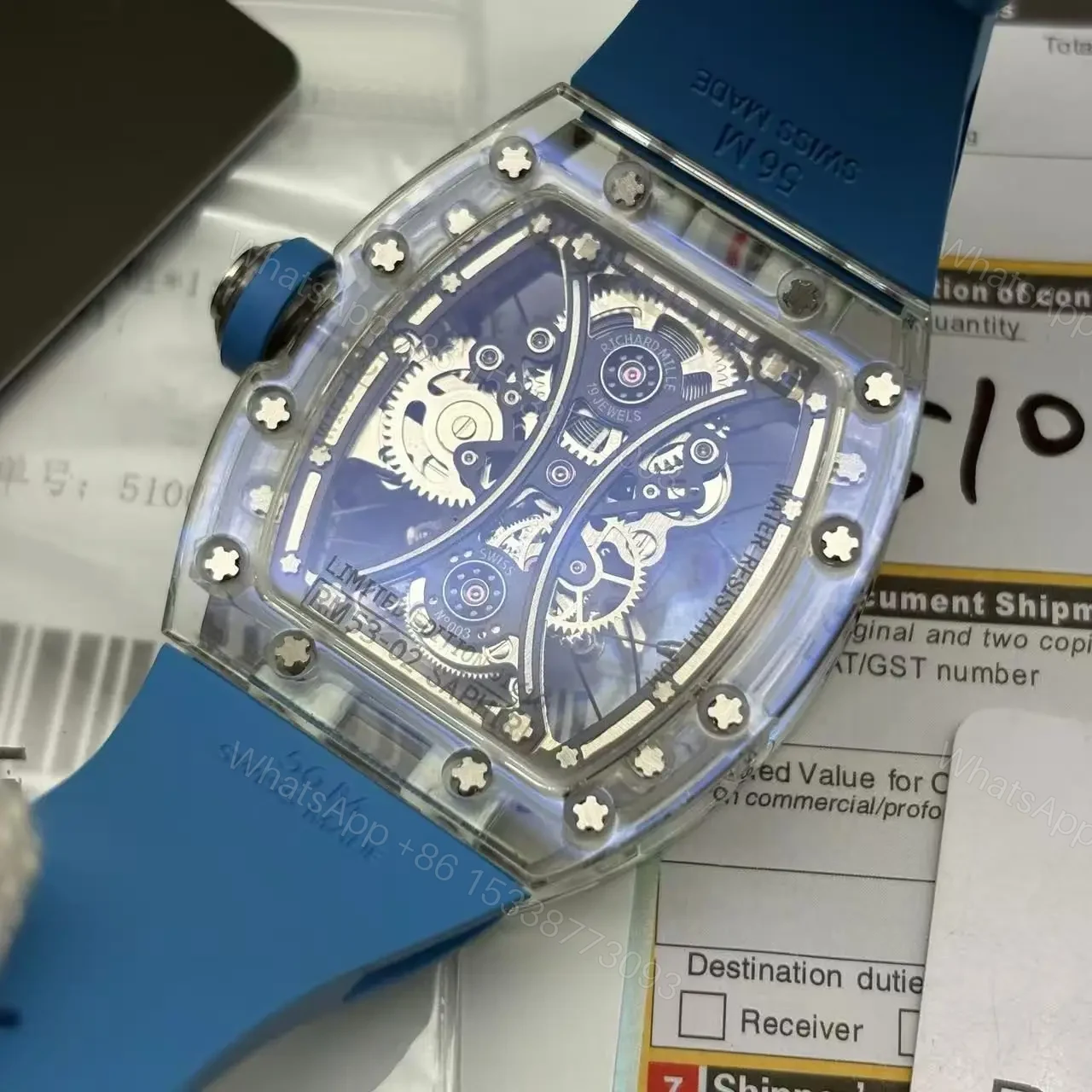 View 9 of Richard Mille Swiss Made Clone RM 53-02 Real Sapphire Edition
