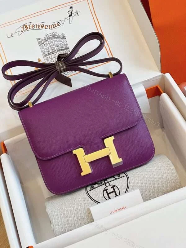 Hermes Constance Bag Epsom Gold Purple With Lock Gold Like Auth Handbags 19cm — view 1