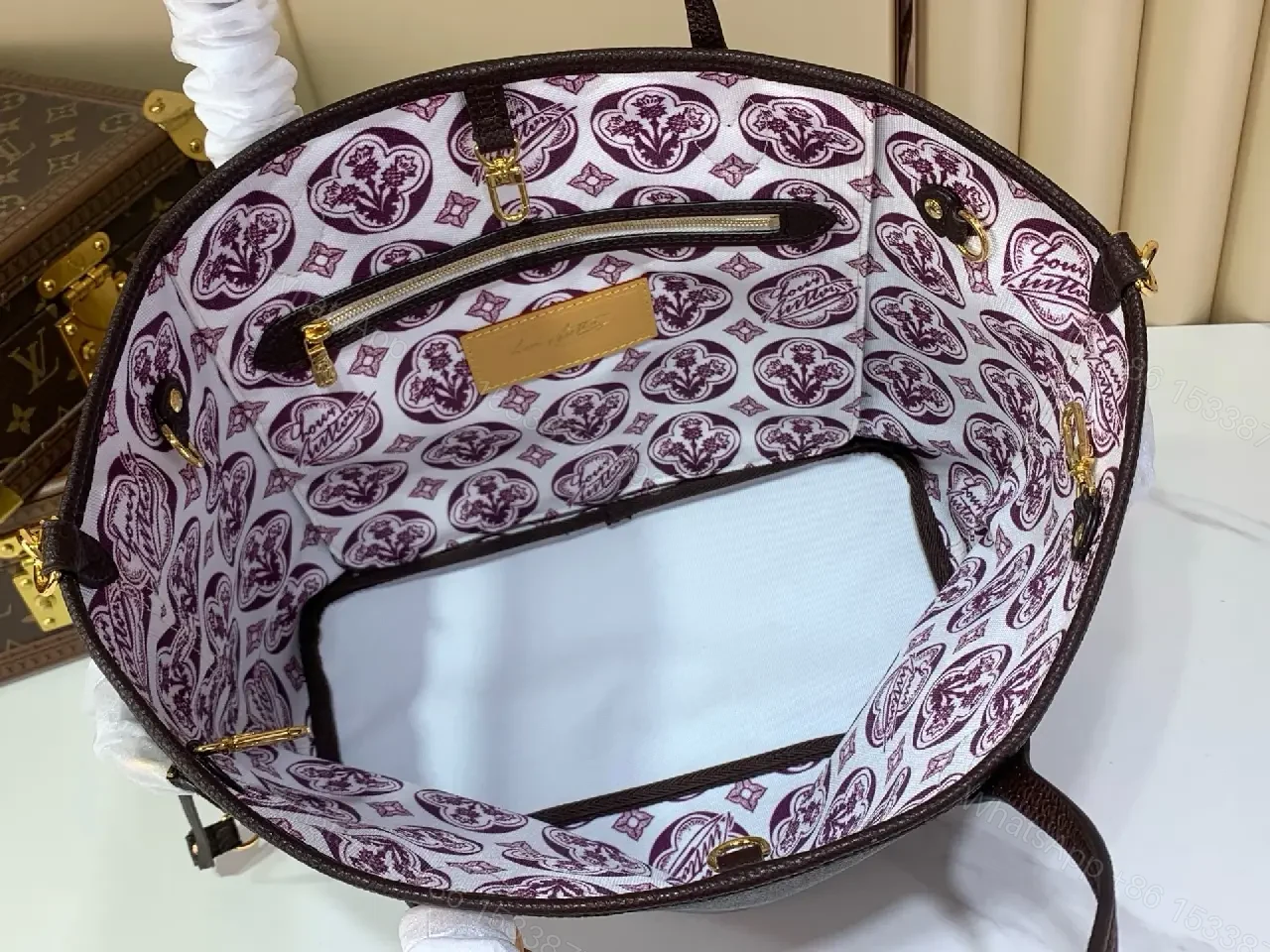 View 5 of Dark Brown Monogram LV Tote Bag - Structured Top-Handle Style