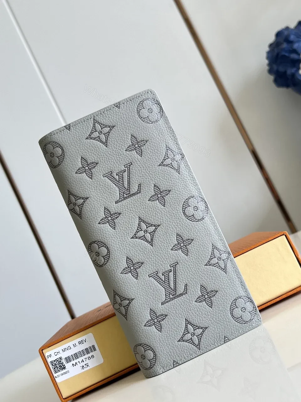 View 4 of Grey Pebble Leather Monogram Wallet - Subtle Luxury, Card & Cash Organizer