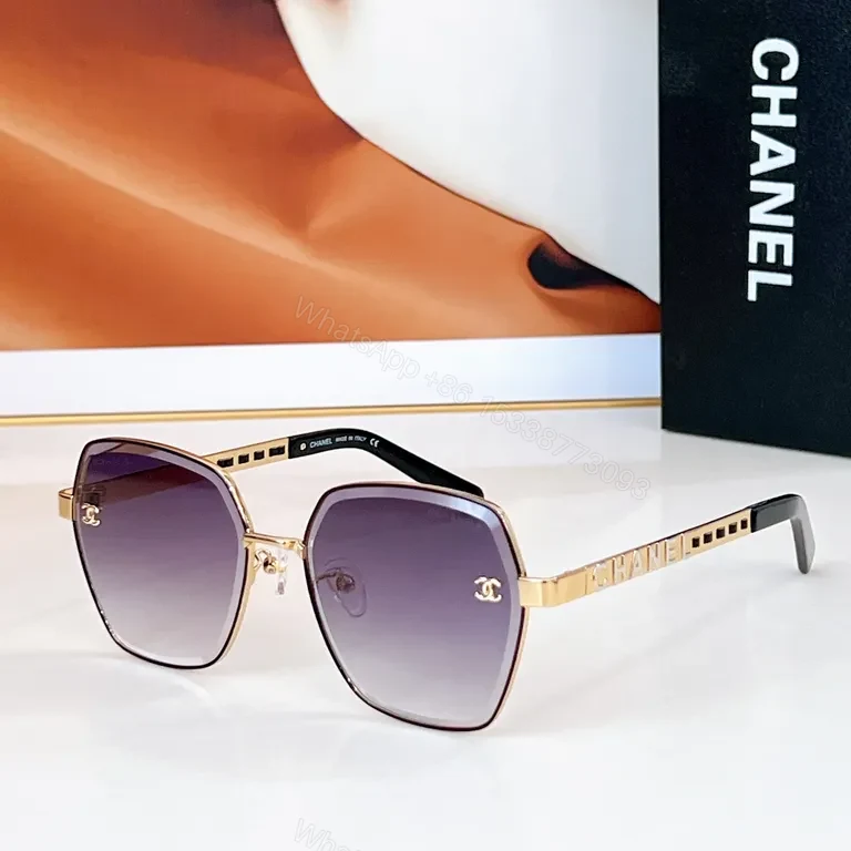 View 6 of Lux Chanel Square-Frame Sunglasses with Signature Details