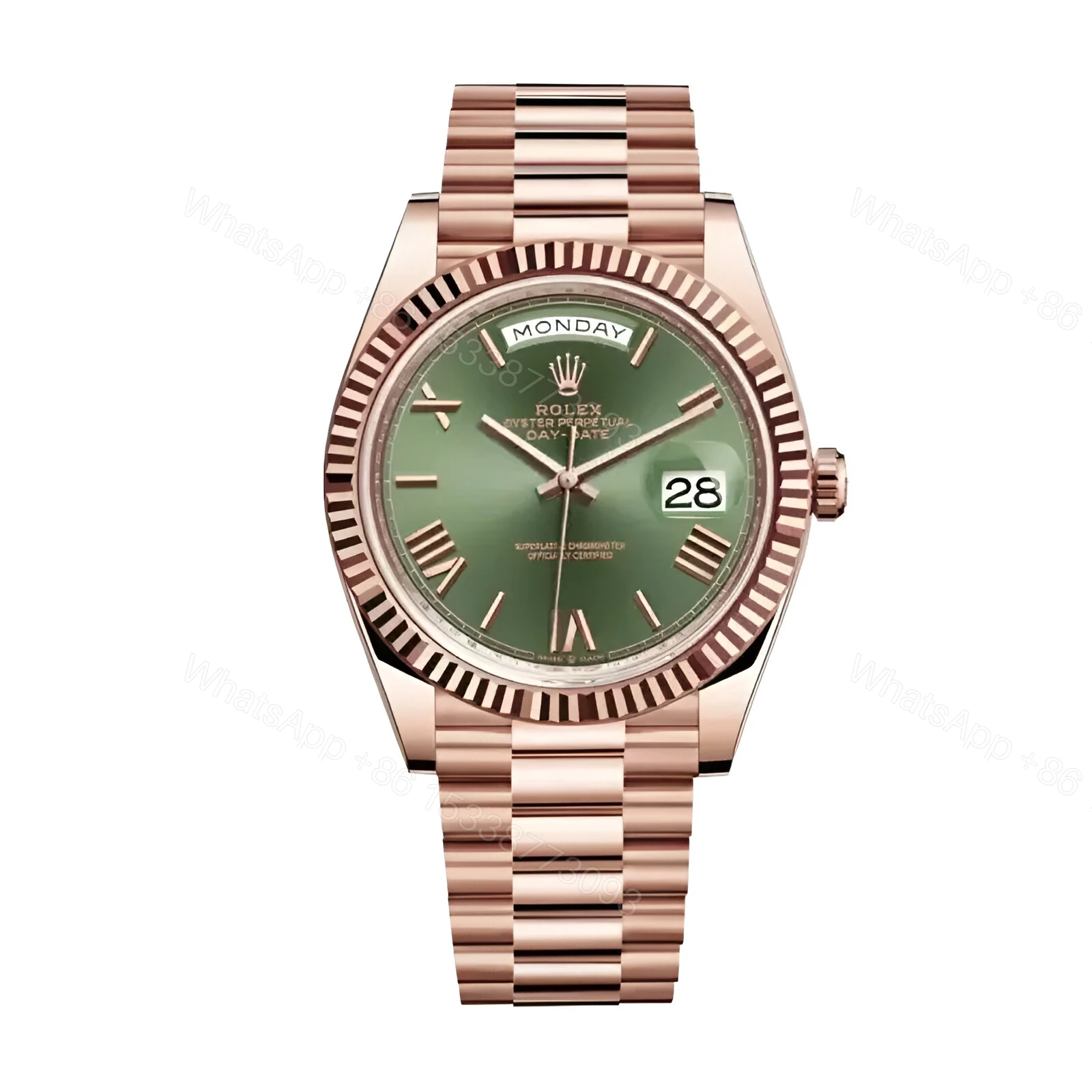 Rolex Day-Date Rose Gold Green Roman Dial Replica — view 1
