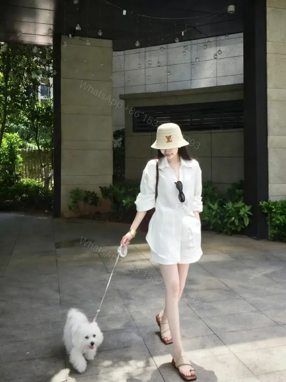 View 3 of Natural Beige Straw Boater Hat with LV Logo Patch