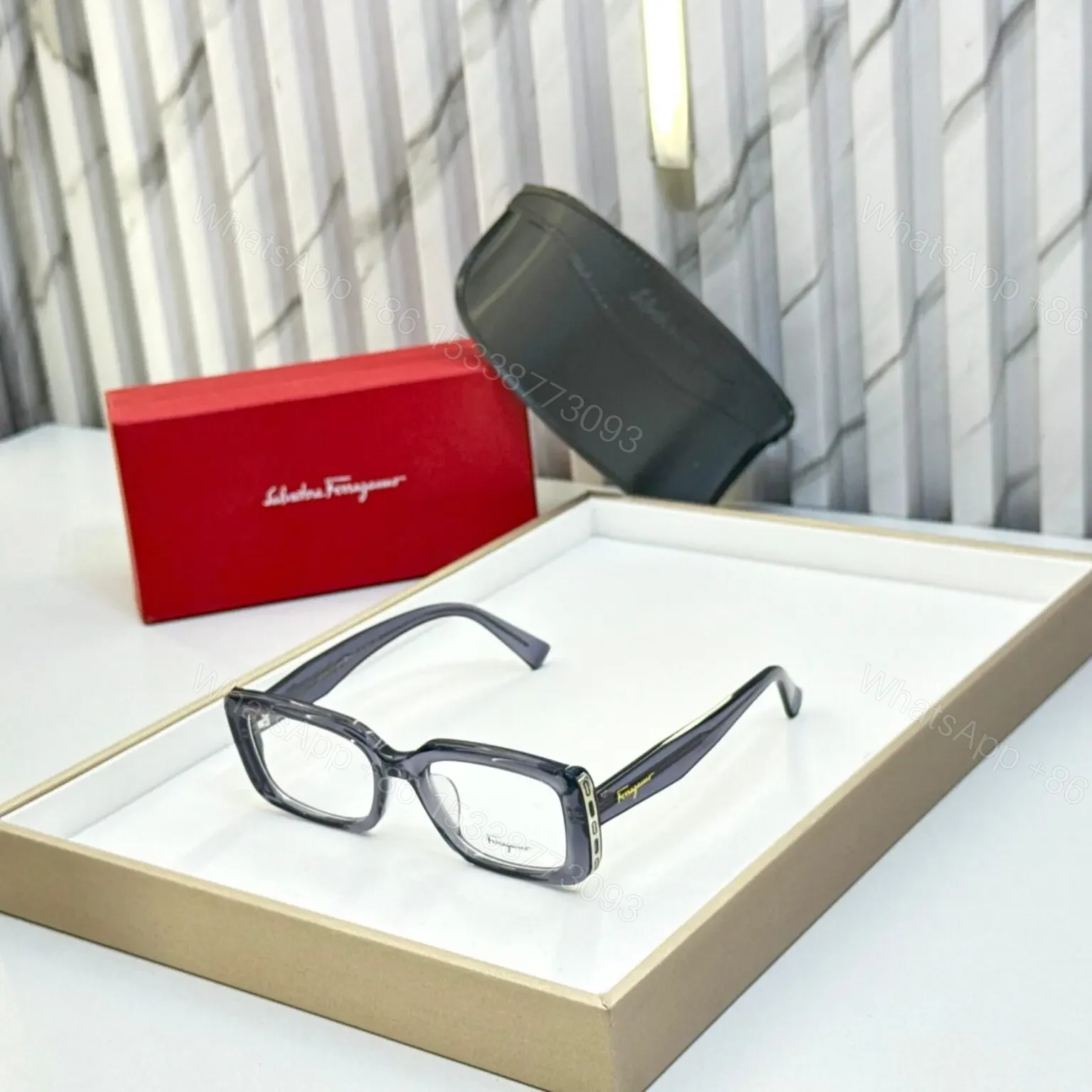 Salvatore Ferragamo Rectangular Grey Eyeglasses — view 1