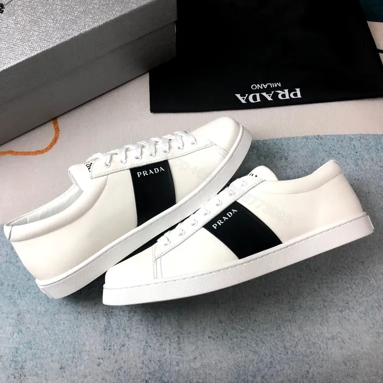 View 3 of White Leather Prada Milano Minimalist Sneakers with All-Day Comfort