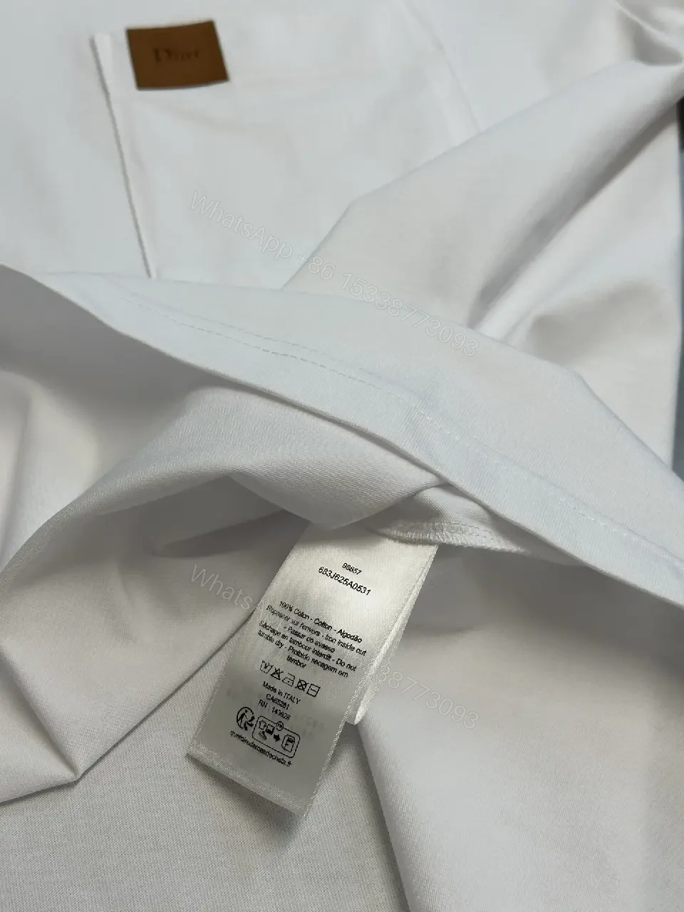 View 9 of Off-White Cotton Tee with Front Pocket, Relaxed Fit