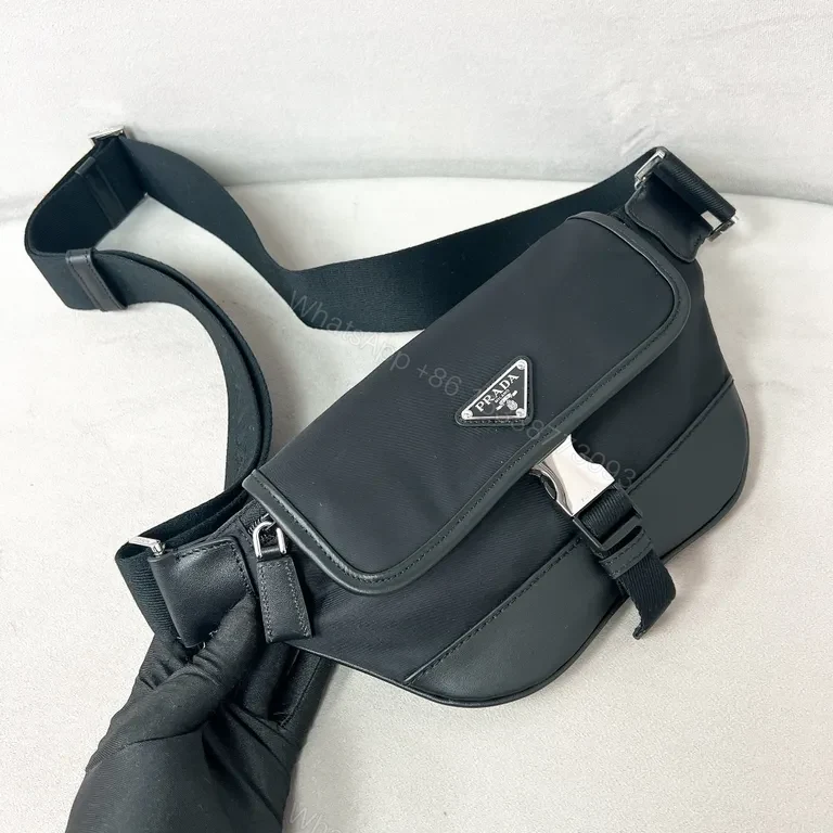 View 8 of Prada Compact Nylon Leather Trim Messenger Bag - Modern Luxury