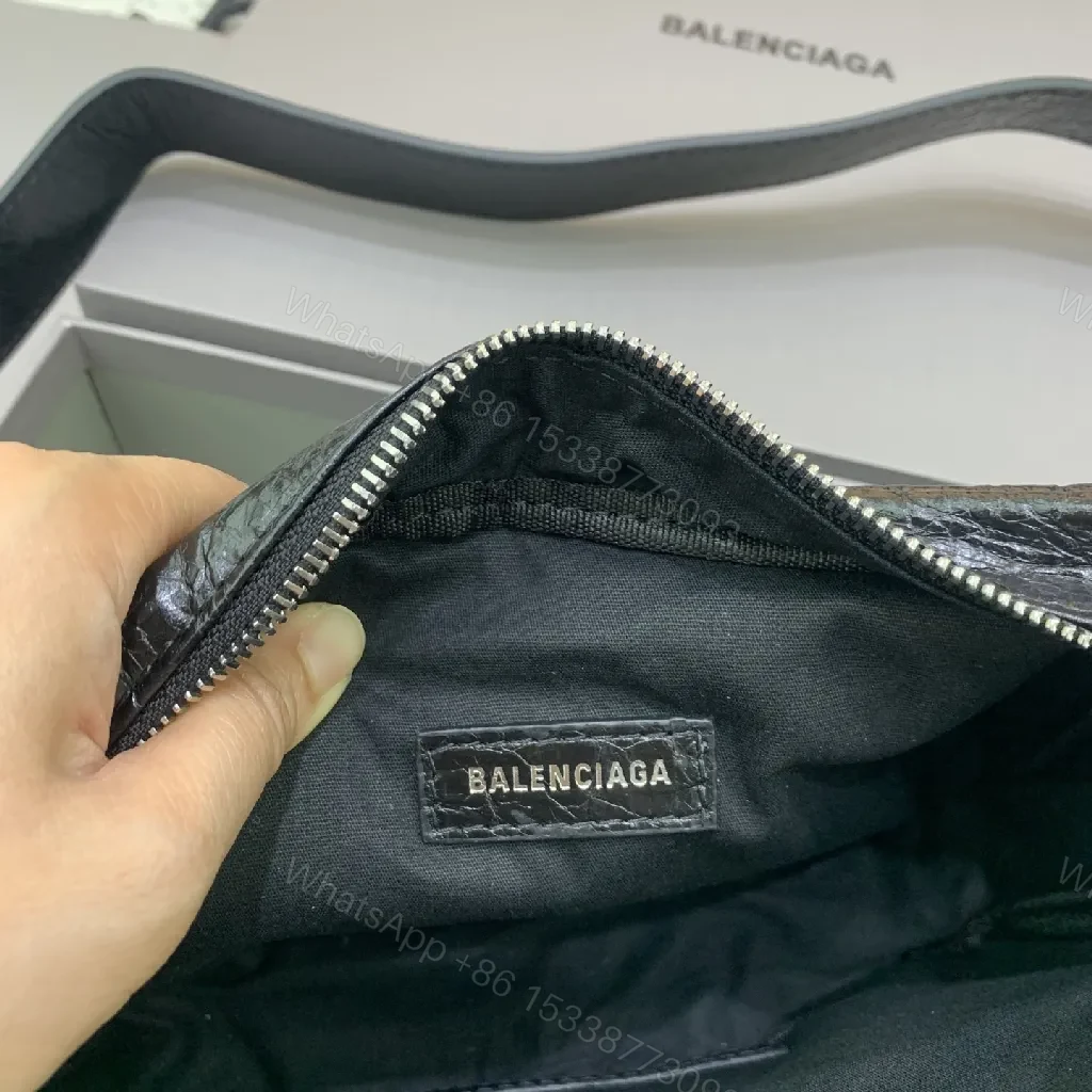 View 2 of Textured Leather Crossbody: Balenciaga-Inspired, City-Chic, Multi-Pocket Crossbody Bag