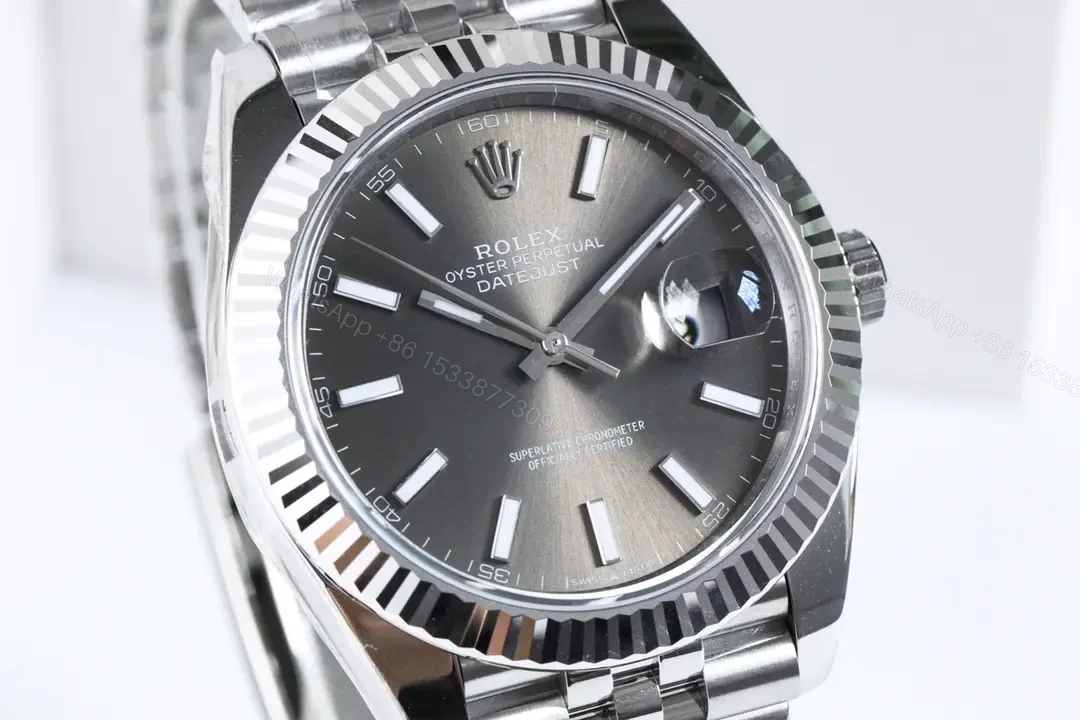 View 3 of Rolex Datejust 41 Stainless Steel Fluted Jubilee Dark Rhodium Grey Dial 126334-0014