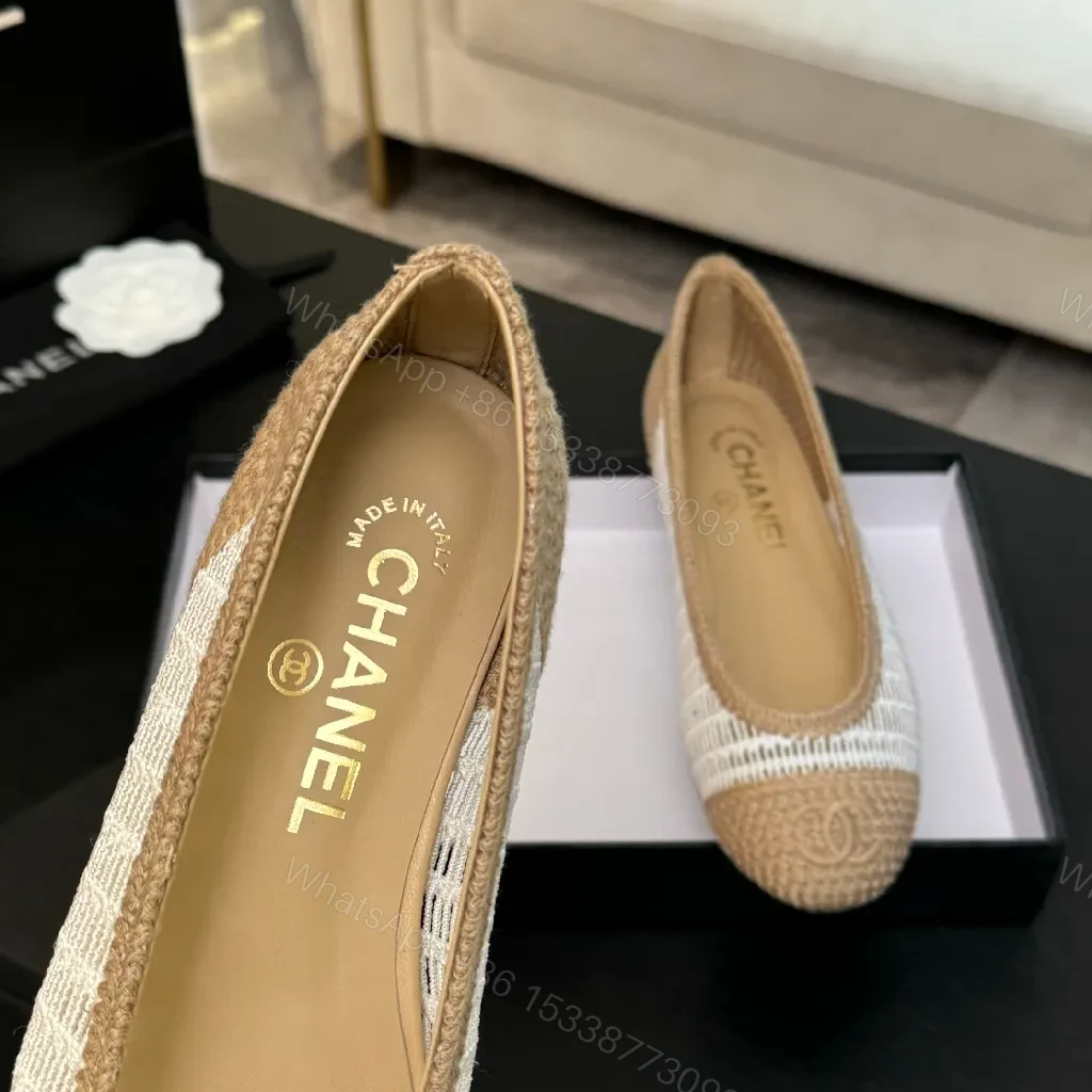 View 7 of Champagne-Beige Woven Espadrille Flats: Couture-Inspired Comfort